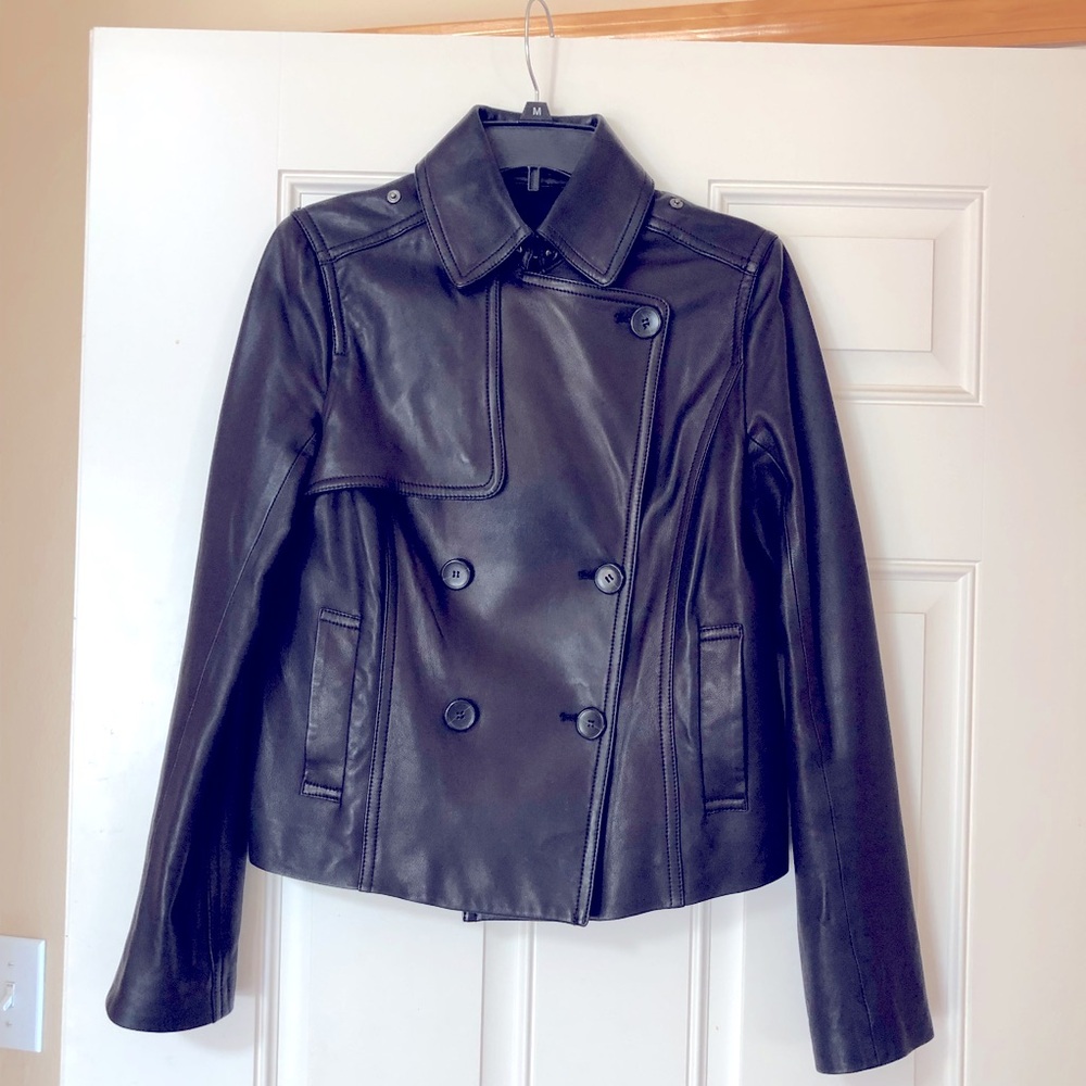 Vince Black Leather Jacket Size Medium Lambskin Leather